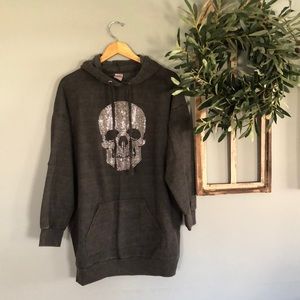 Woman’s size L grey hoodie with studded skull